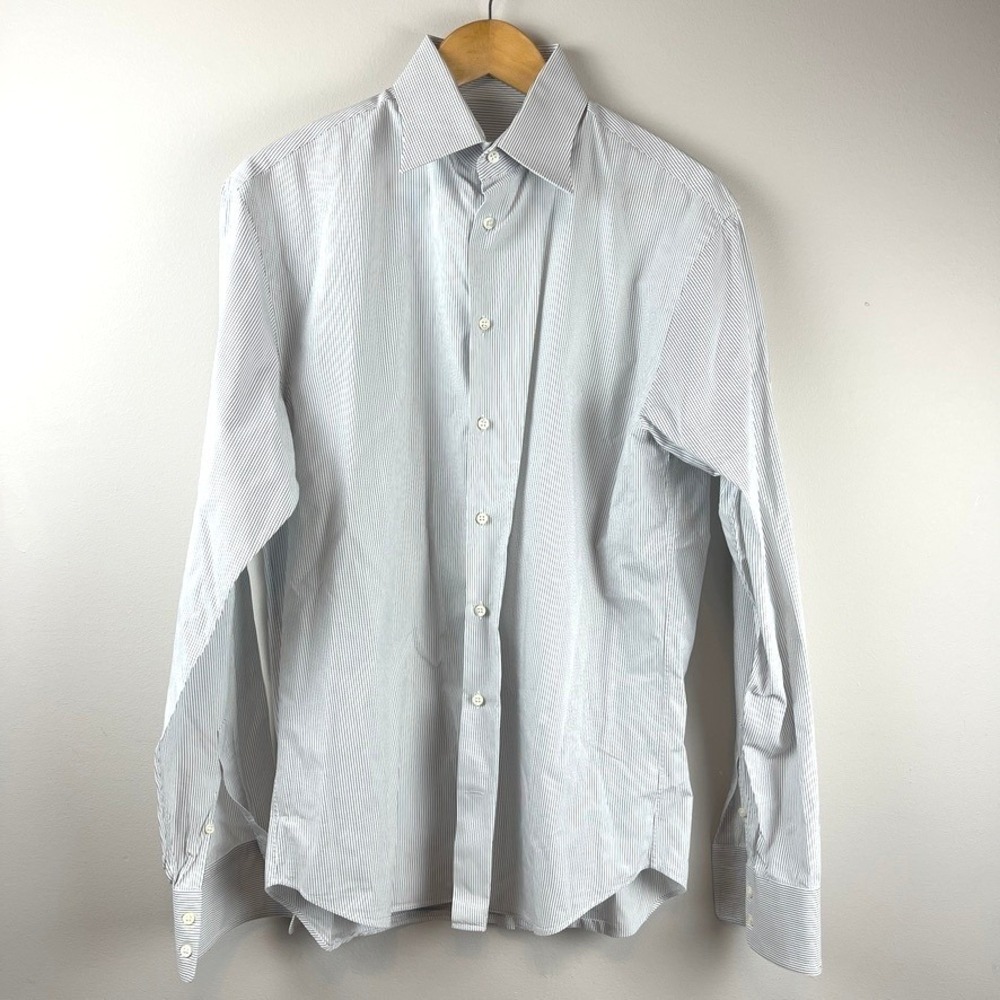 Armani Collezioni Gray White Striped Button Down Shirt Large
